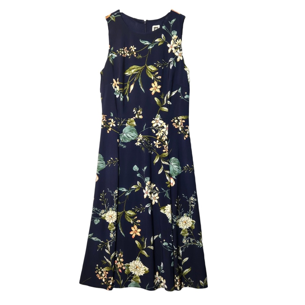 Anne Klein Botanical Floral Midi Dress Navy Blue 8 Wedding Guest Garden Party